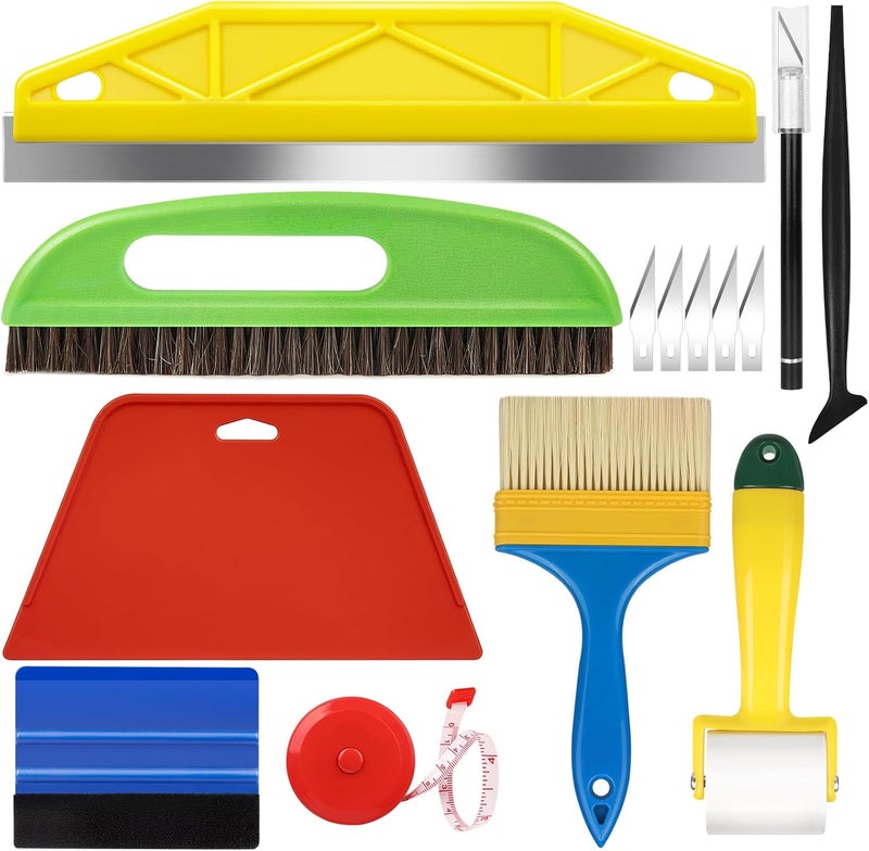 WRAPXPERT Wallpaper Smoothing Tools, Wallpaper Tools for Peel and Stick, Tool Kits for Adhesive Contact Paper, Backsplash Tile, Window Film Installation, with Smoothing Brush, Wall Paper Paste Kit - Image 1